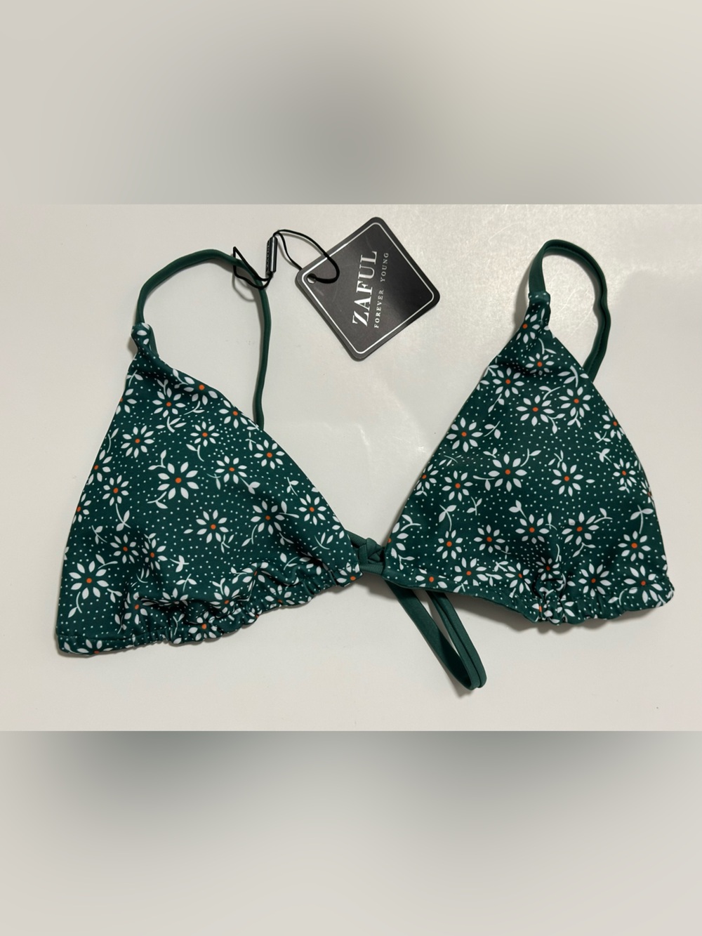 Zaful Dark Green Floral Triangle Bikini Top